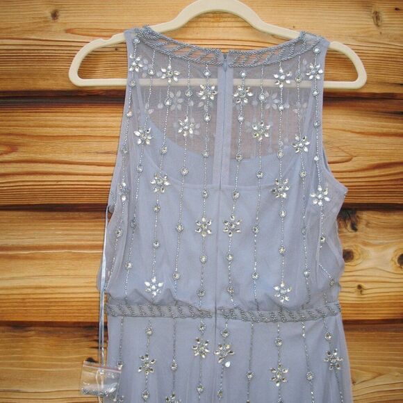 MAC DUGGAL 9222 Blue High Neck Sleeveless Embellished A Line Cocktail Dress - Picture 11 of 13